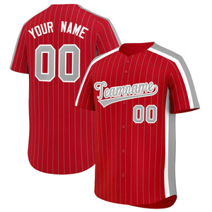 Custom Red Gray Pinstripe Personalized Side Two-tone Authentic Baseball Jersey