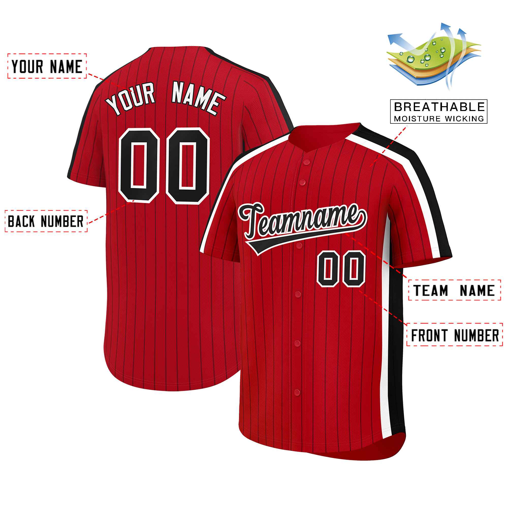 Custom Red Black Pinstripe Personalized Side Two-tone Authentic Baseball Jersey