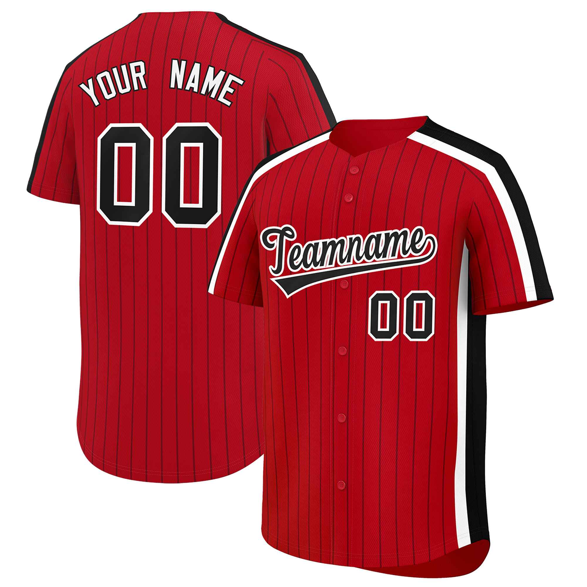 Custom Red Black Pinstripe Personalized Side Two-tone Authentic Baseball Jersey