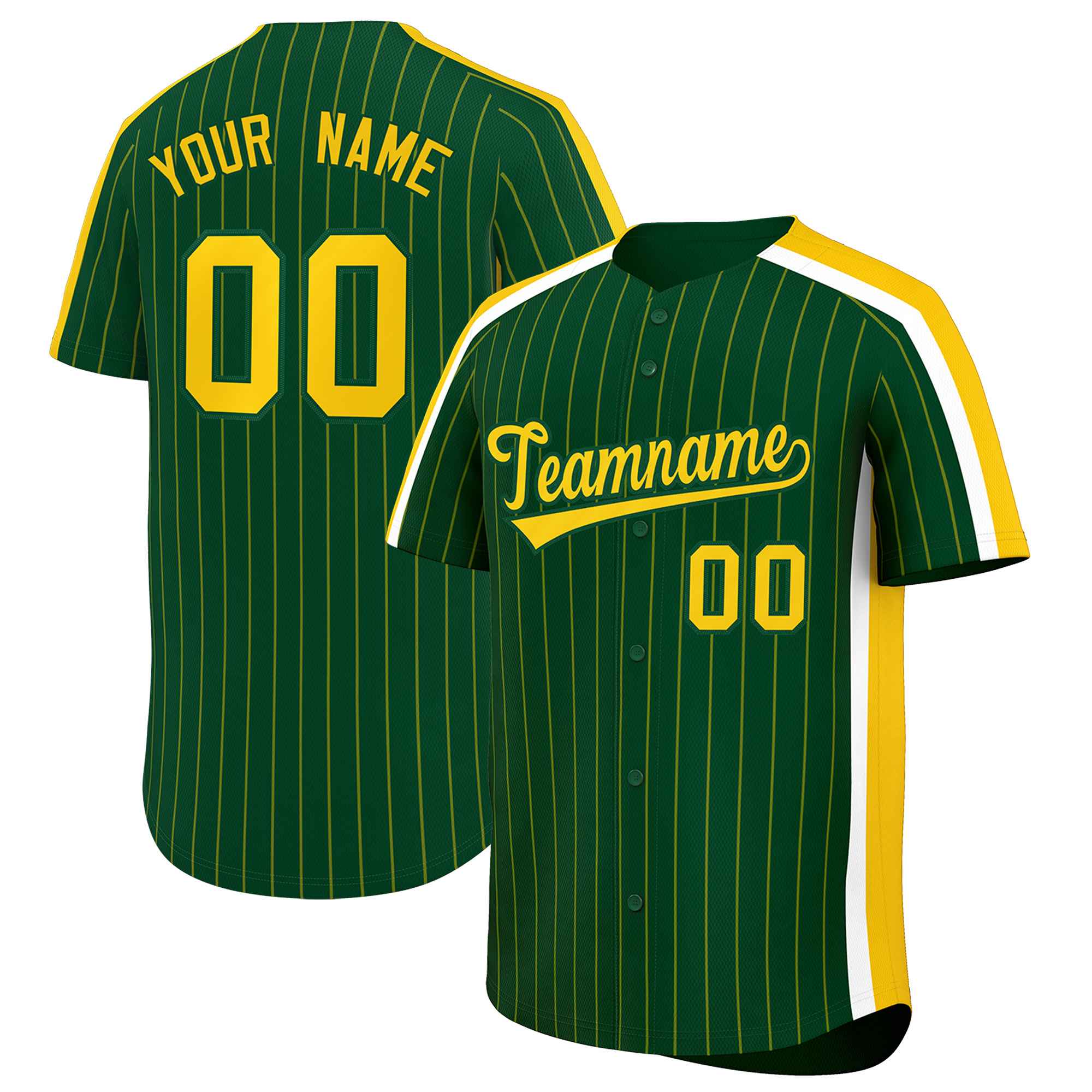 Custom Green Gold Pinstripe Personalized Side Two-tone Authentic Baseball Jersey