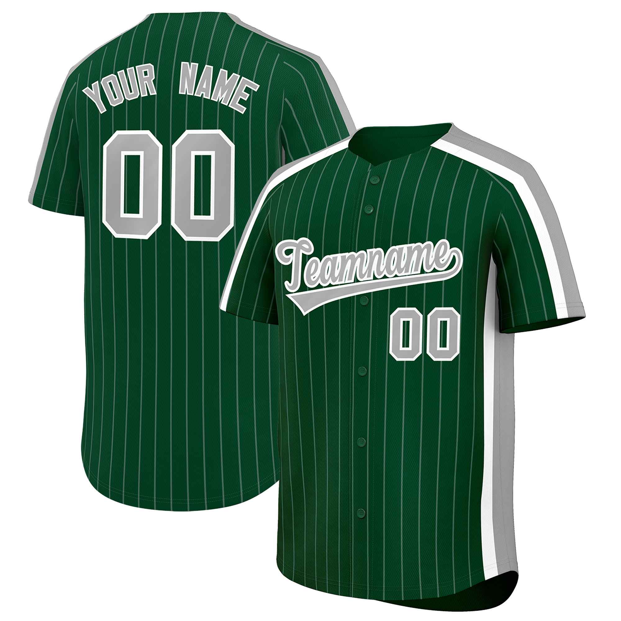 Custom Green Gray Pinstripe Personalized Side Two-tone Authentic Baseball Jersey