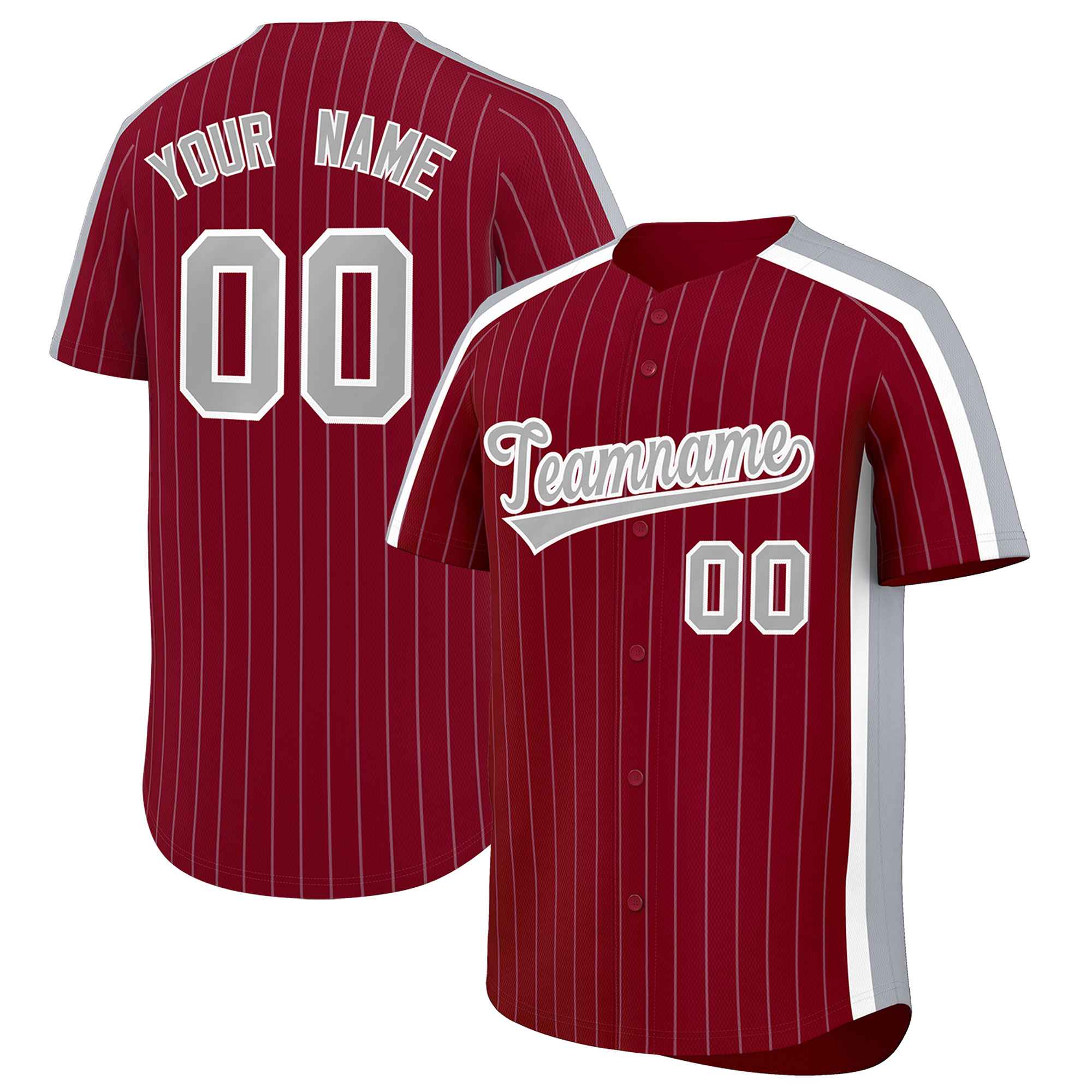 Custom Crimson Gray Pinstripe Personalized Side Two-tone Authentic Baseball Jersey