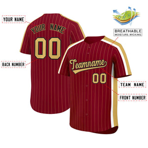 Custom Crimson Old Gold Pinstripe Personalized Side Two-tone Authentic Baseball Jersey