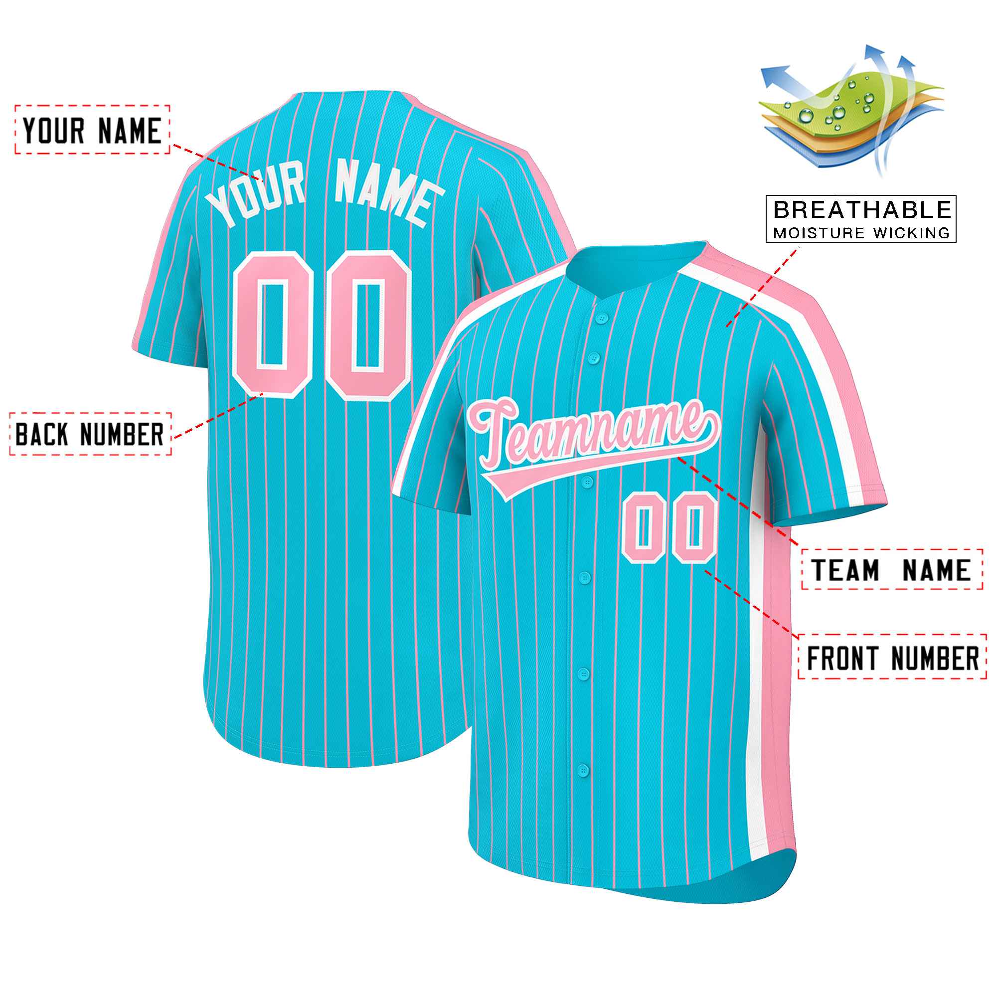 Custom Sky Blue Light Pink Pinstripe Personalized Side Two-tone Authentic Baseball Jersey