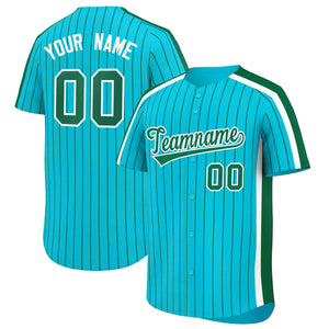 Custom Sky Blue Green Pinstripe Personalized Side Two-tone Authentic Baseball Jersey