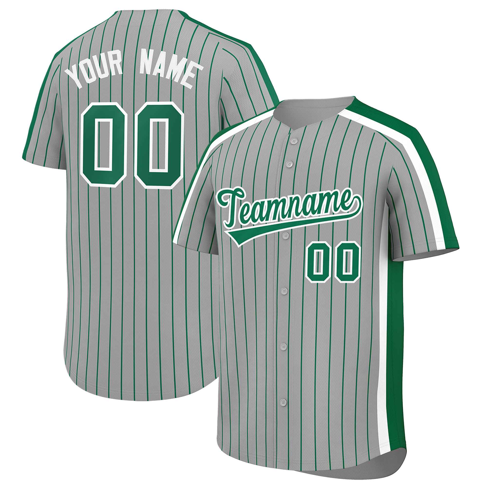 Custom Gray Kelly Green Pinstripe Personalized Side Two-tone Authentic Baseball Jersey