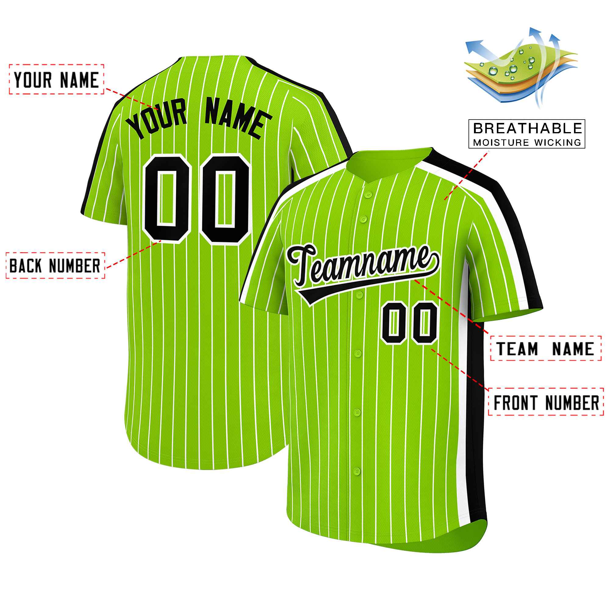 Custom Neon Green White Pinstripe Personalized Side Two-tone Authentic Baseball Jersey