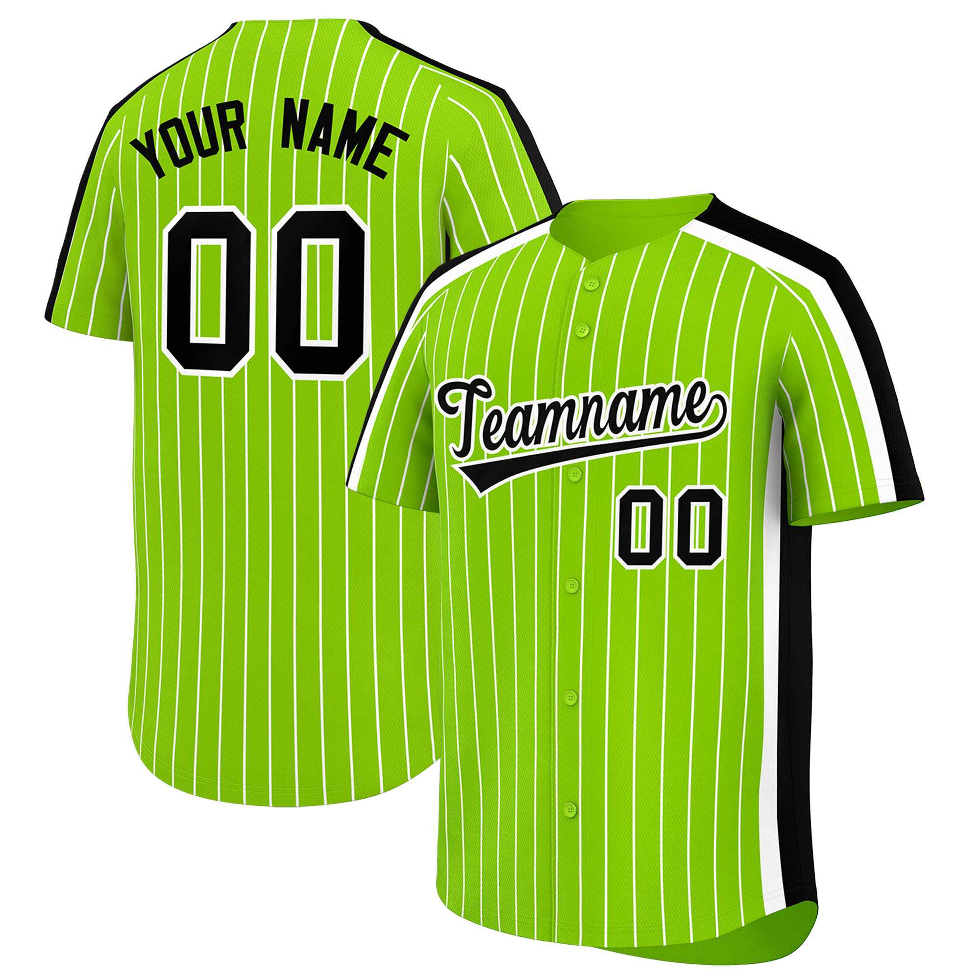 Custom Neon Green White Pinstripe Personalized Side Two-tone Authentic Baseball Jersey