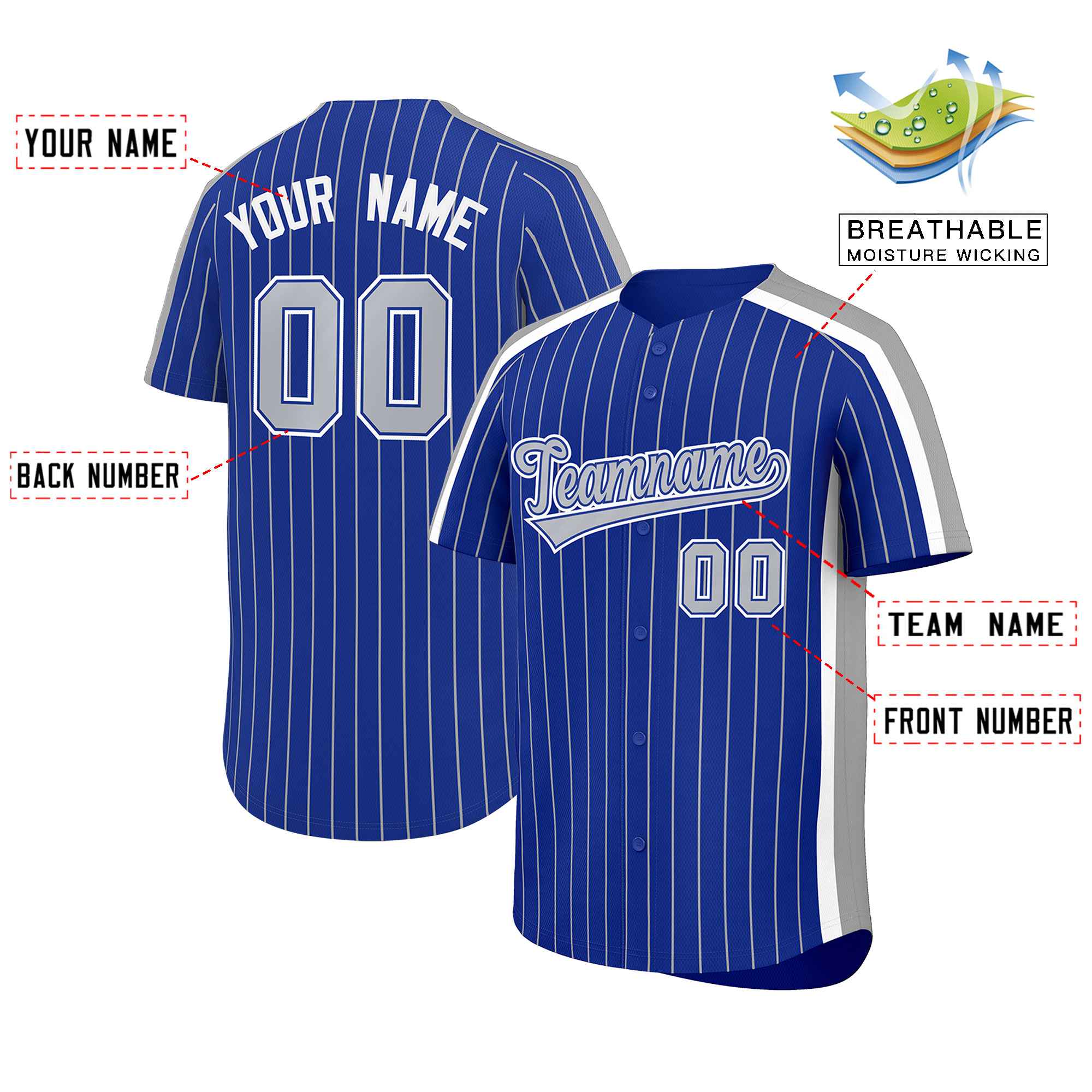 Custom Royal Gray Pinstripe Personalized Side Two-tone Authentic Baseball Jersey