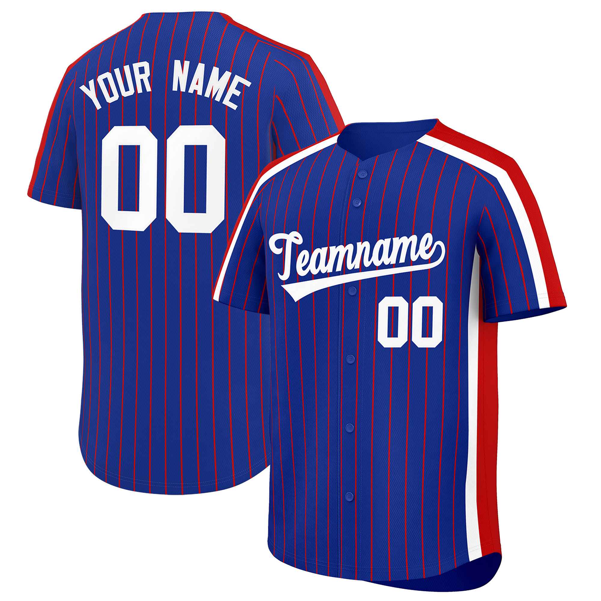 Custom Royal Red Pinstripe Personalized Side Two-tone Authentic Baseball Jersey