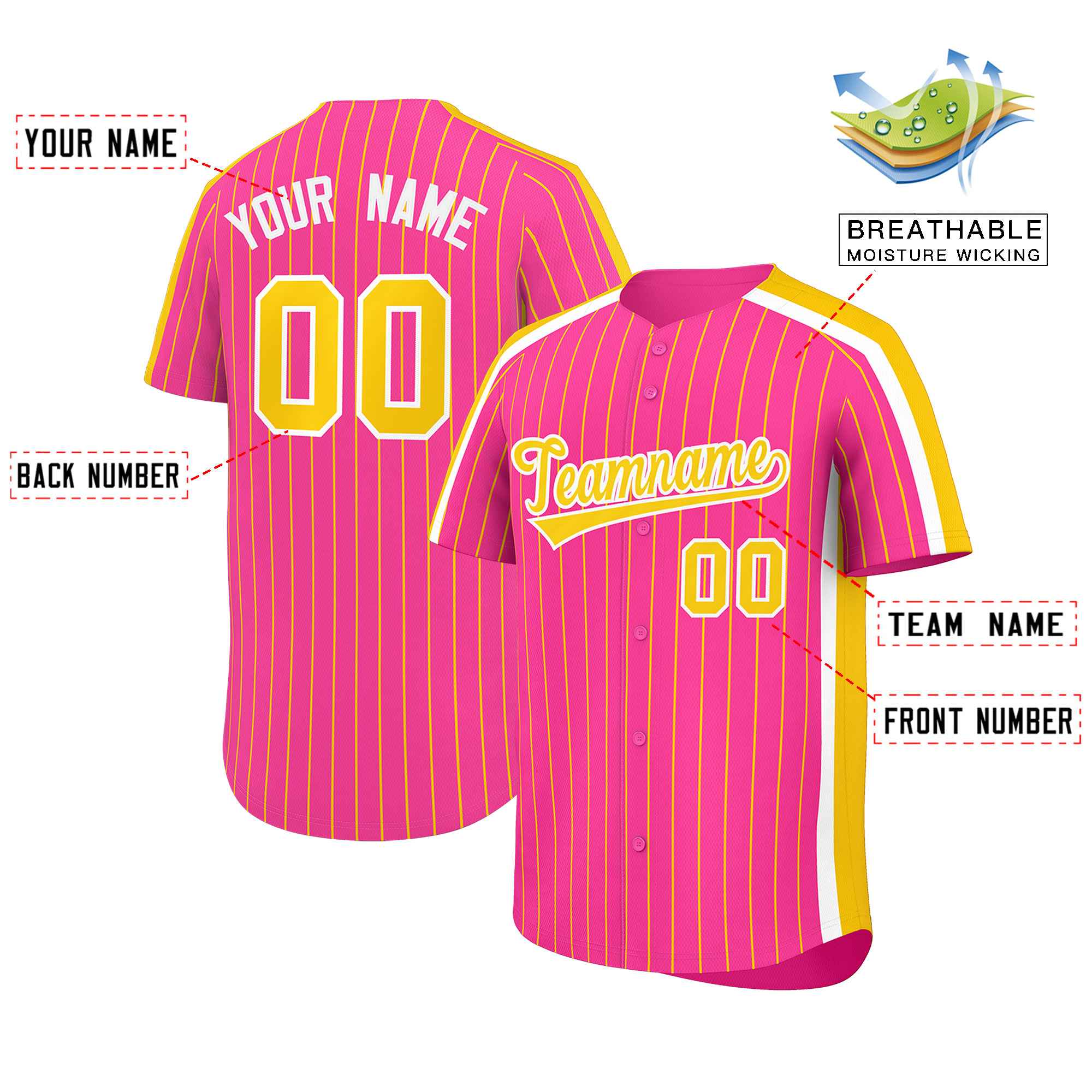 Custom Pink Gold Pinstripe Personalized Side Two-tone Authentic Baseball Jersey