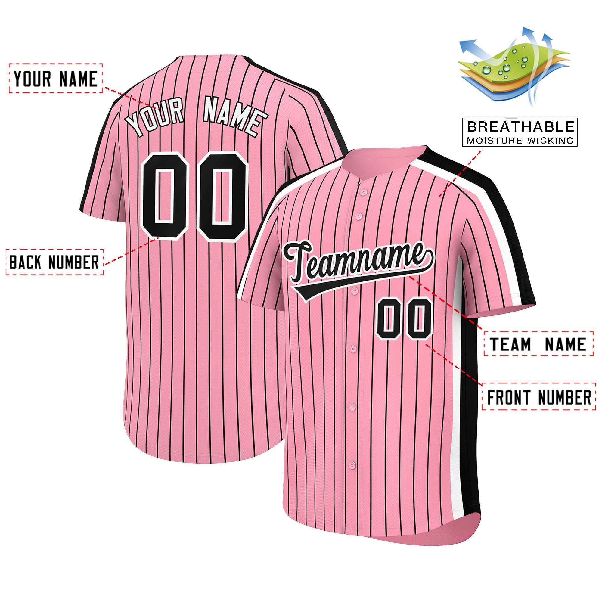 Custom Light Pink Black Pinstripe Personalized Side Two-tone Authentic Baseball Jersey