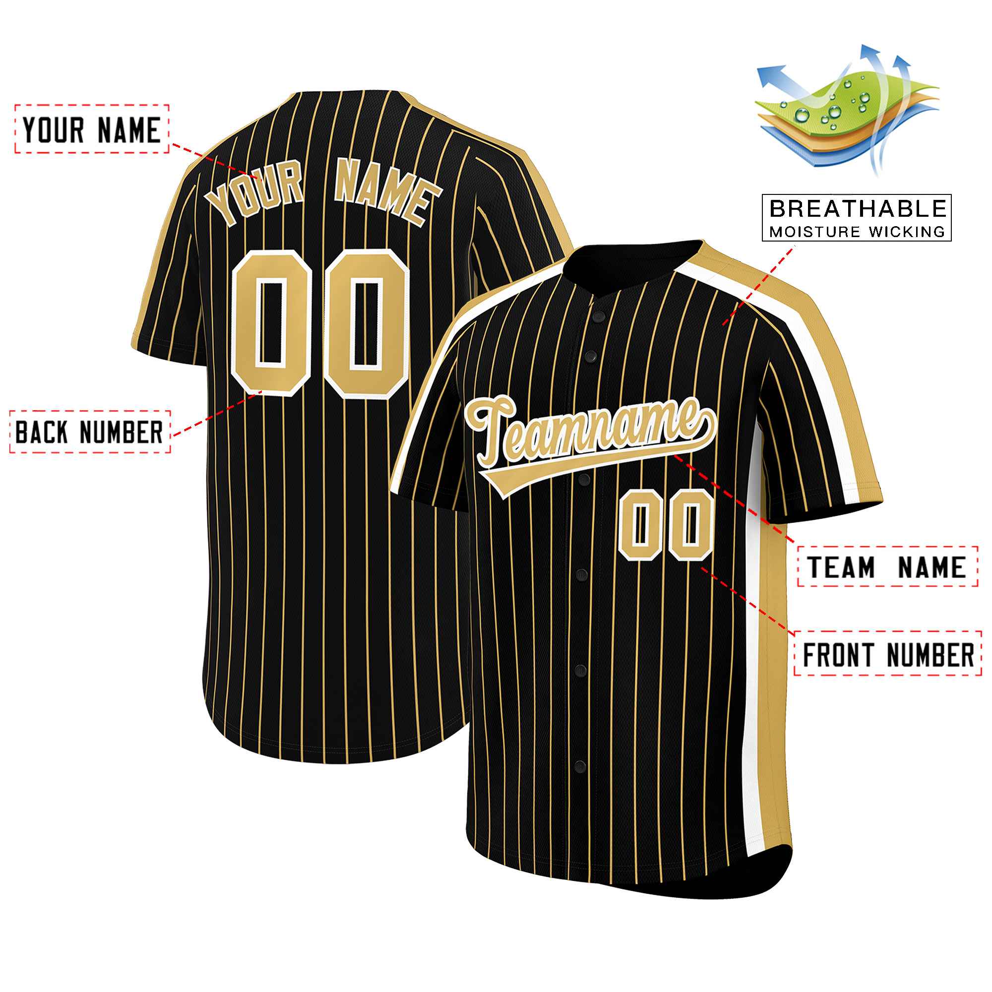 Custom Black Khaki Pinstripe Personalized Side Two-tone Authentic Baseball Jersey