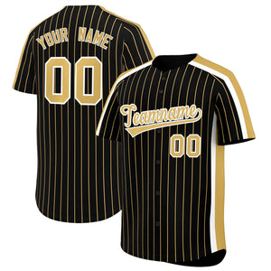 Custom Black Khaki Pinstripe Personalized Side Two-tone Authentic Baseball Jersey