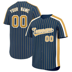 Custom Midnight Blue Old Gold Pinstripe Personalized Side Two-tone Authentic Baseball Jersey