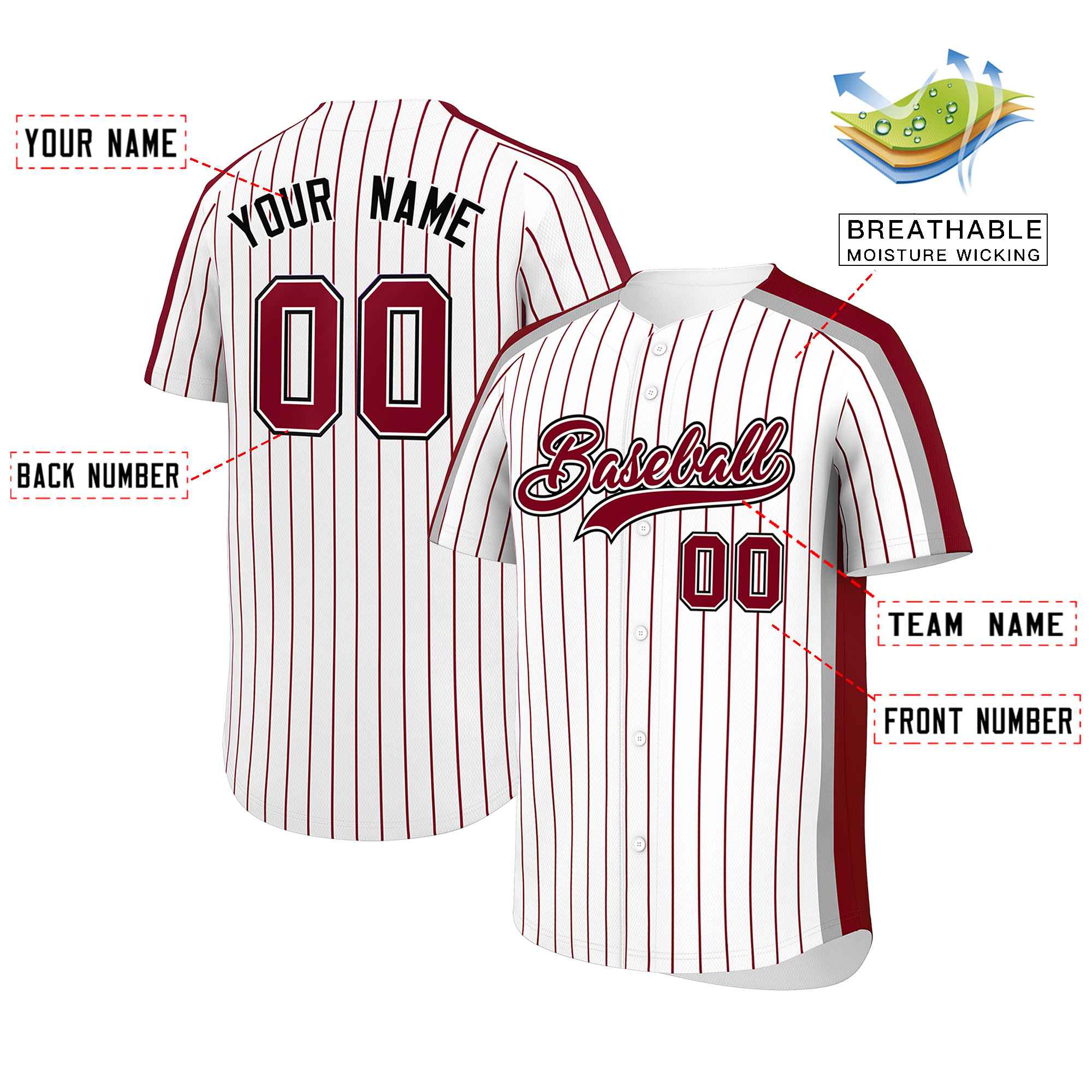 Custom White Crimson Pinstripe Personalized Side Two-tone Authentic Baseball Jersey