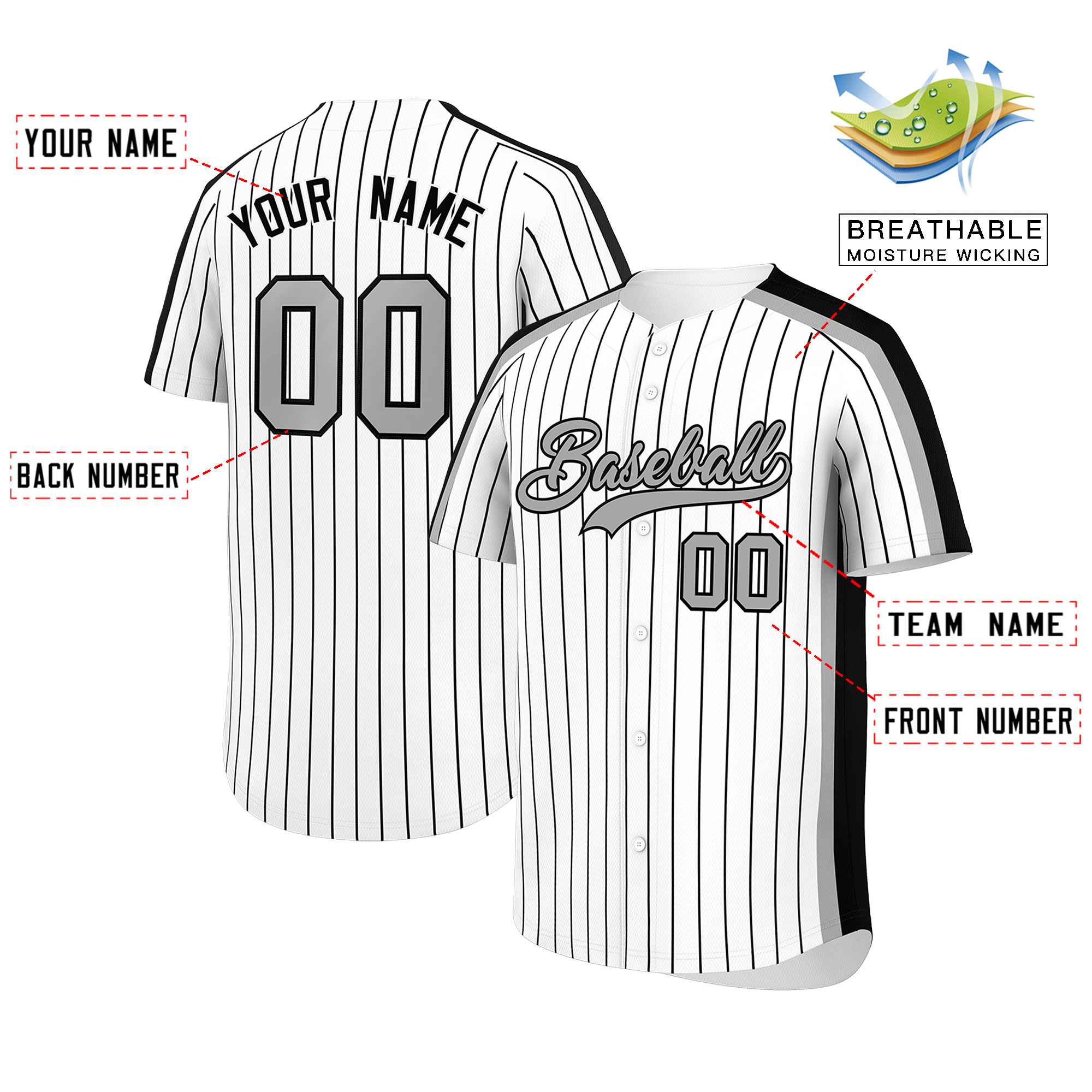 Custom White Black Pinstripe Personalized Side Two-tone Authentic Baseball Jersey