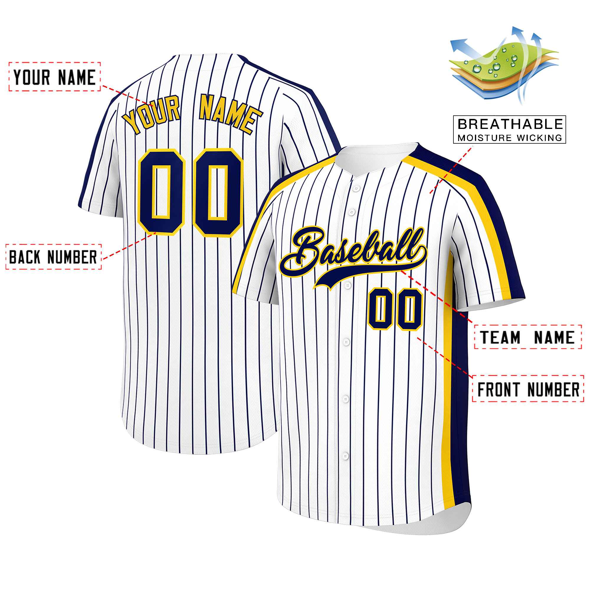 Custom White Navy Pinstripe Personalized Side Two-tone Authentic Baseball Jersey