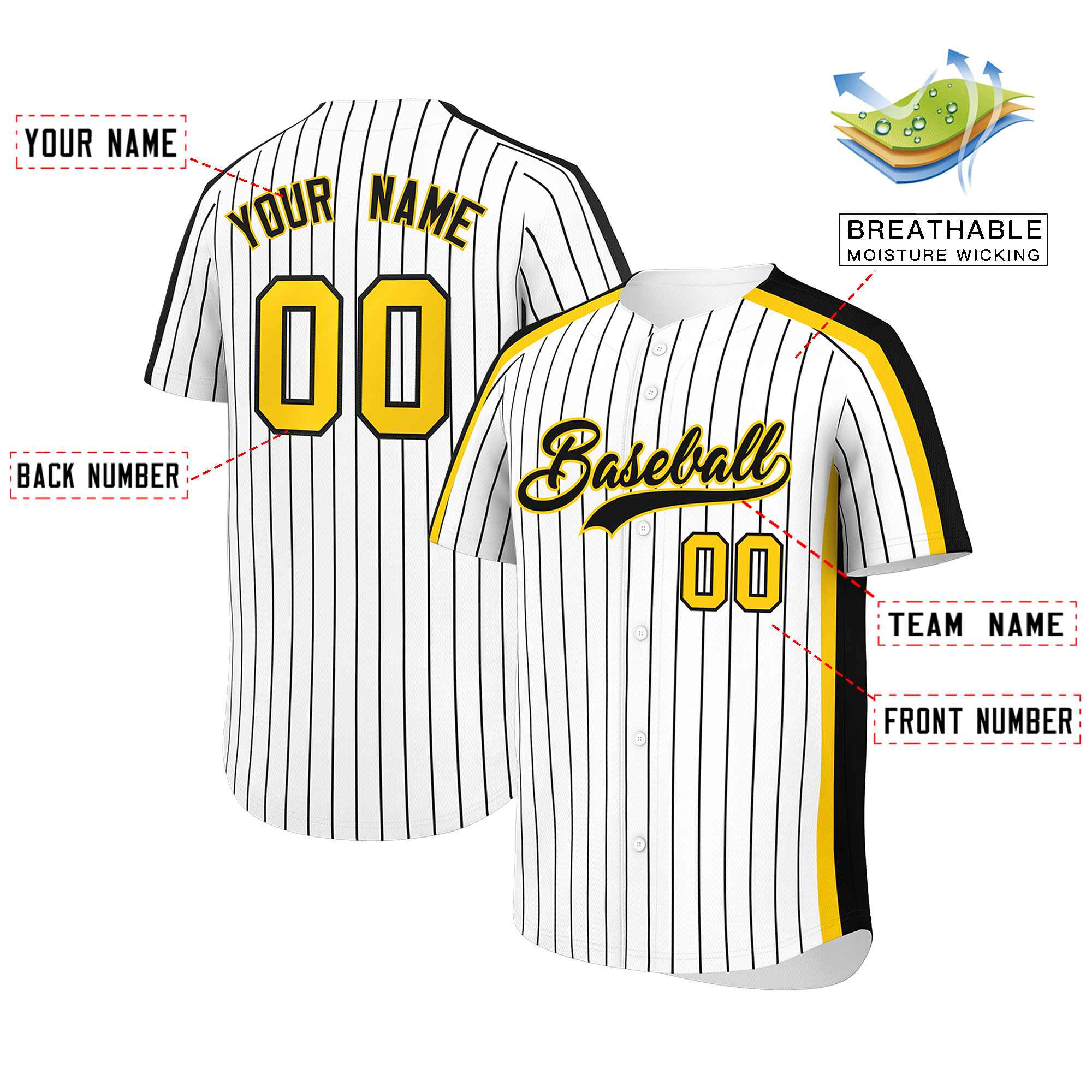 Custom White Black Pinstripe Personalized Side Two-tone Authentic Baseball Jersey