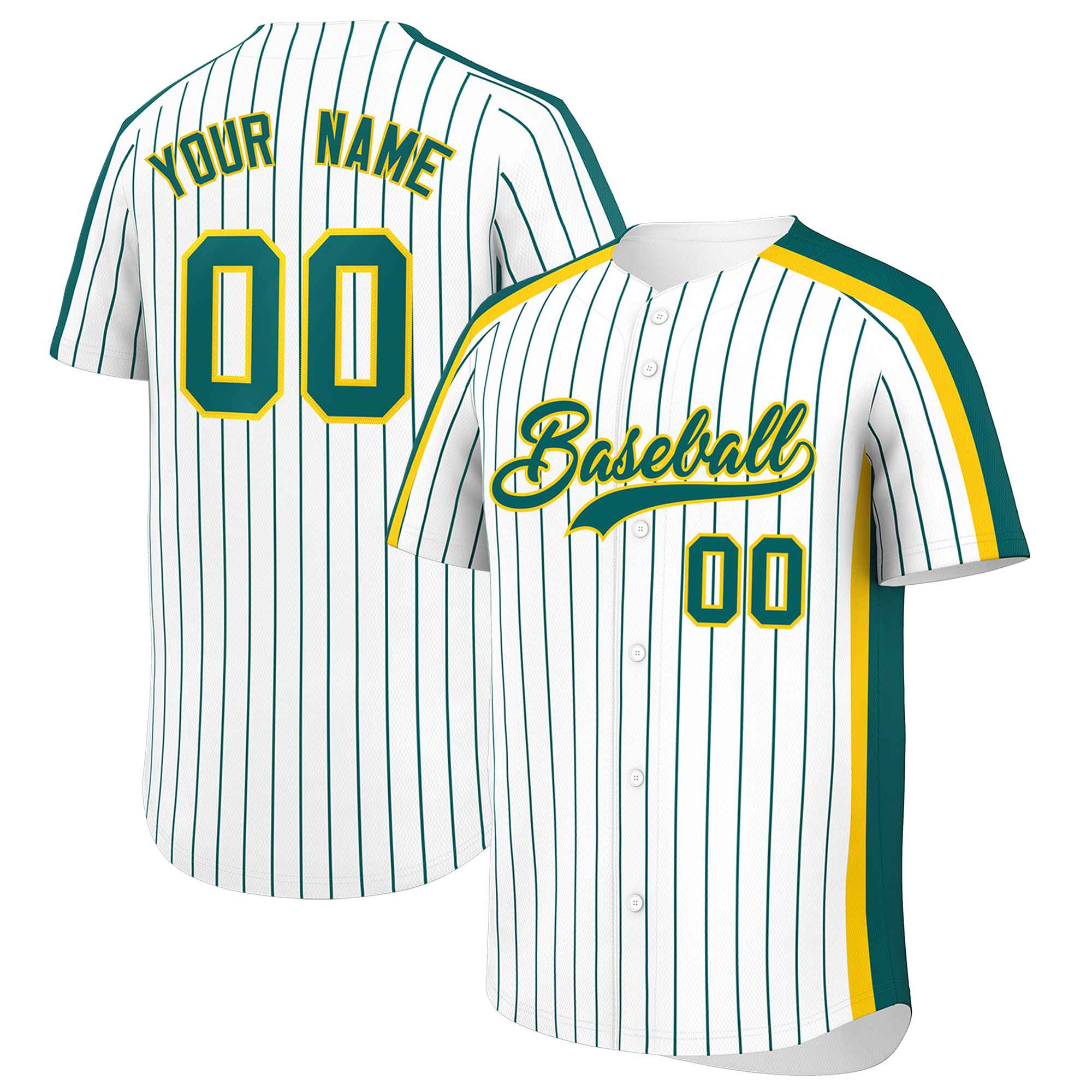 Custom White Aqua Pinstripe Personalized Side Two-tone Authentic Baseball Jersey