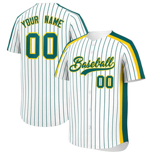 Custom White Aqua Pinstripe Personalized Side Two-tone Authentic Baseball Jersey