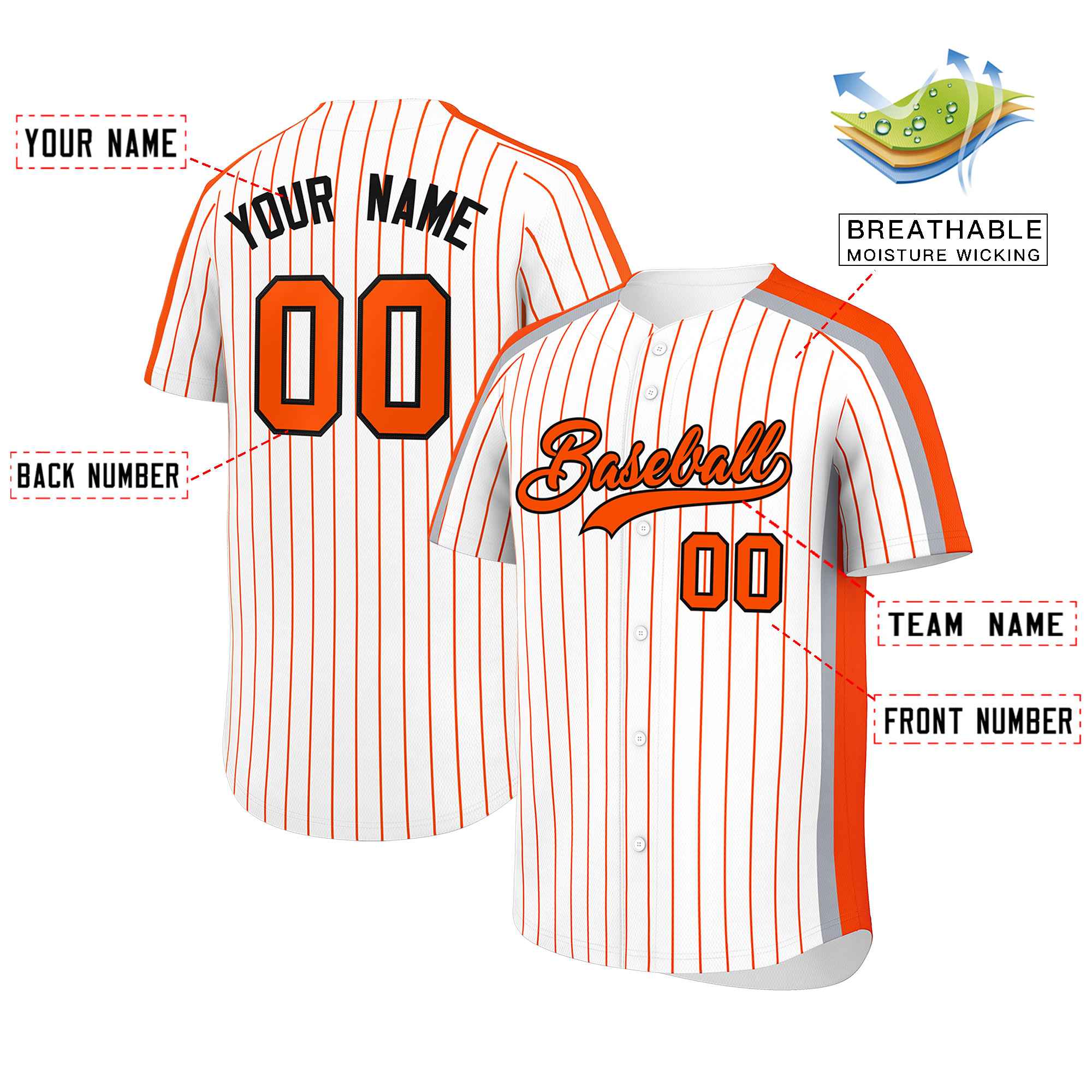 Custom White Orange Pinstripe Personalized Side Two-tone Authentic Baseball Jersey