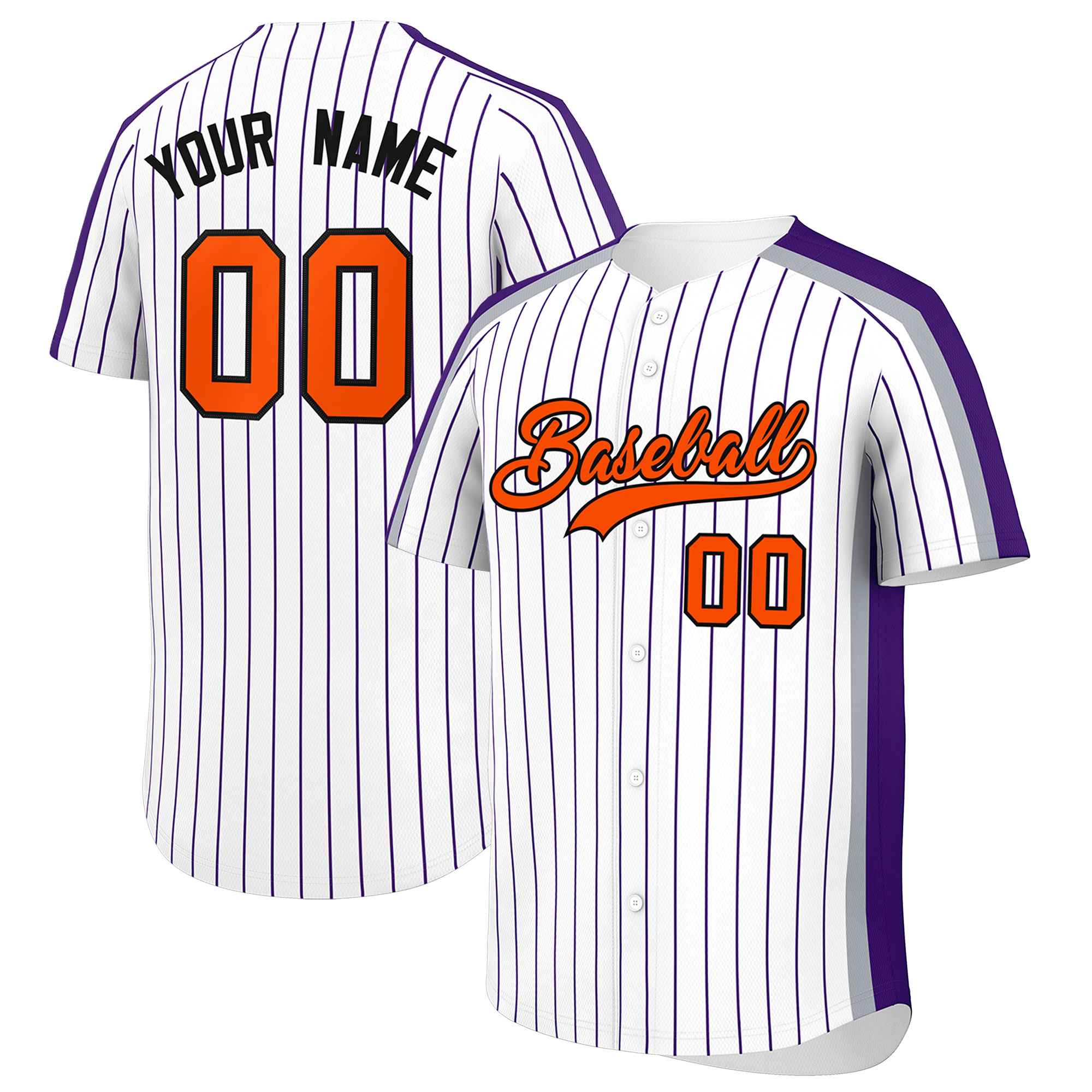 Custom White Purple Pinstripe Personalized Side Two-tone Authentic Baseball Jersey