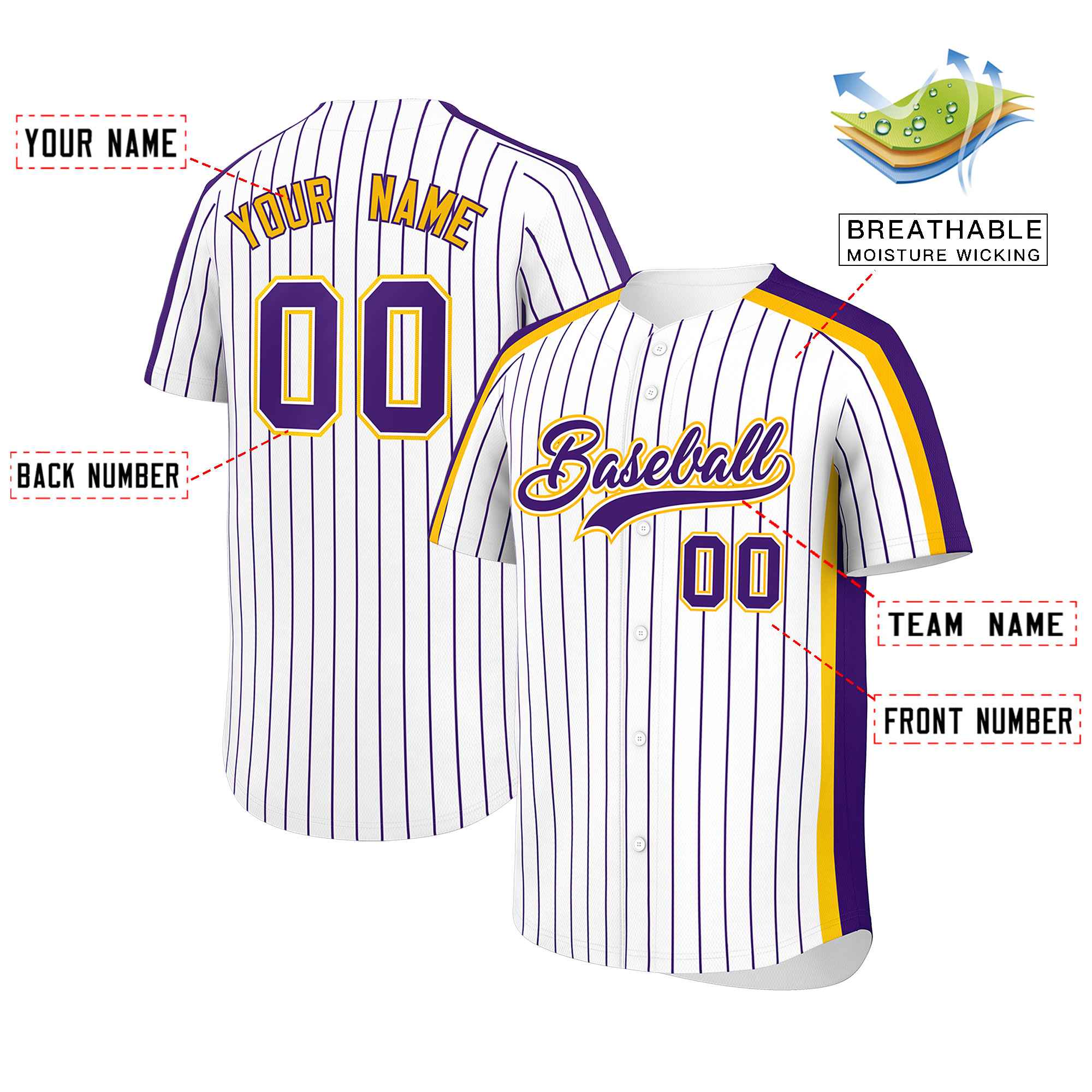 Custom White Purple Pinstripe Personalized Side Two-tone Authentic Baseball Jersey