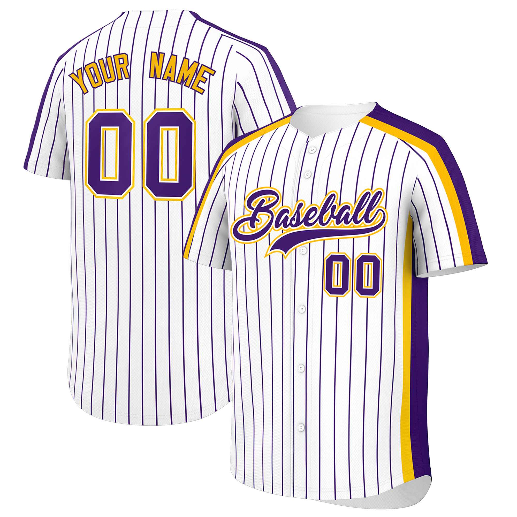 Custom White Purple Pinstripe Personalized Side Two-tone Authentic Baseball Jersey