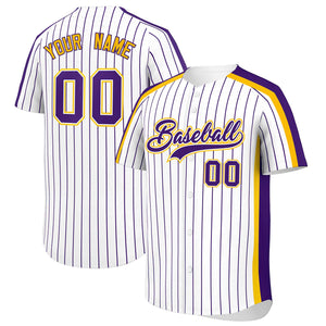 Custom White Purple Pinstripe Personalized Side Two-tone Authentic Baseball Jersey