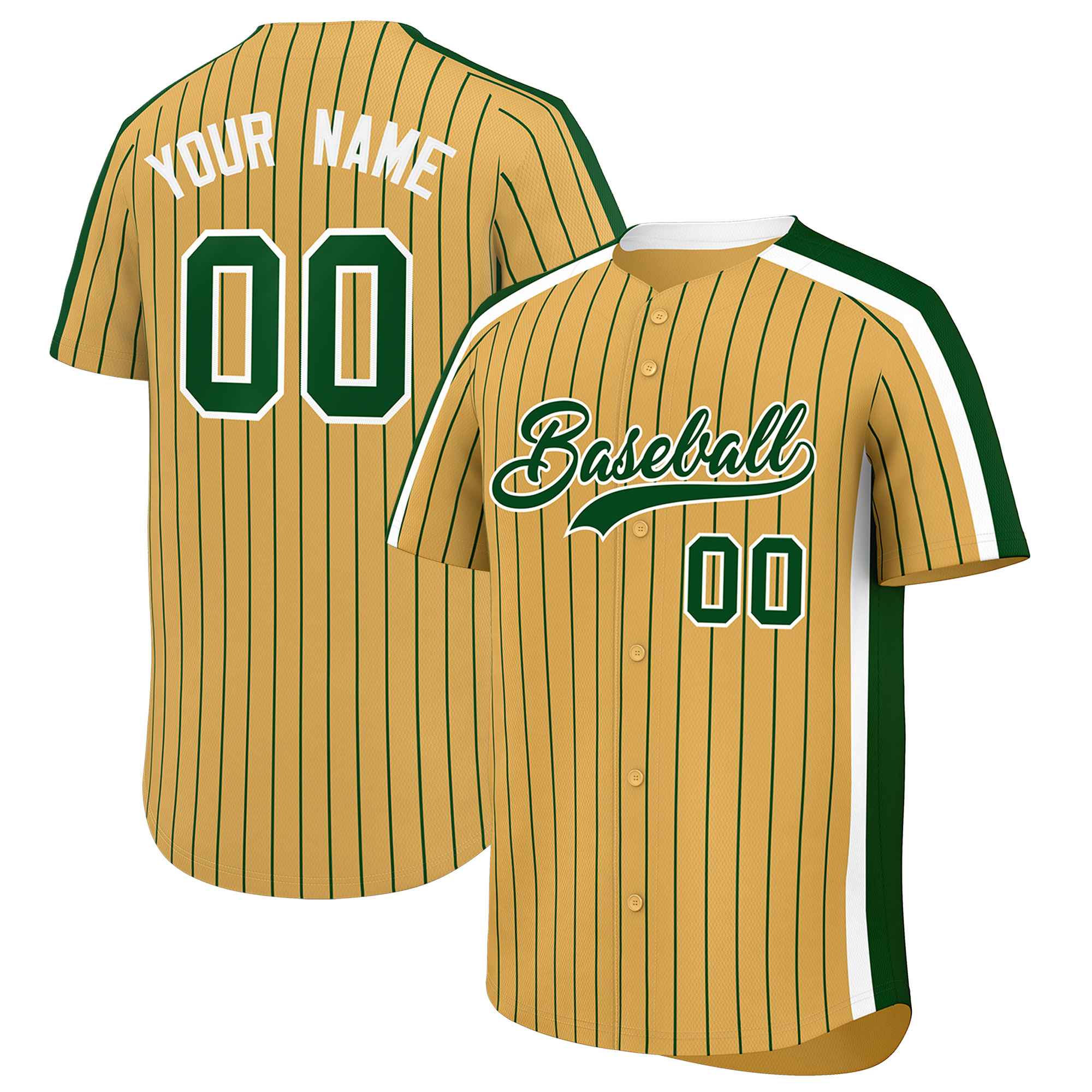 Custom Old Gold Green Pinstripe Personalized Side Two-tone Authentic Baseball Jersey