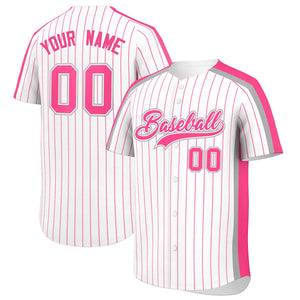 Custom White Pink Pinstripe Personalized Side Two-tone Authentic Baseball Jersey