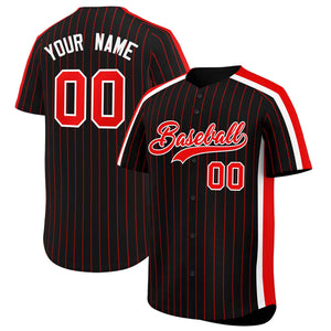 Custom Black Red Pinstripe Personalized Side Two-tone Authentic Baseball Jersey