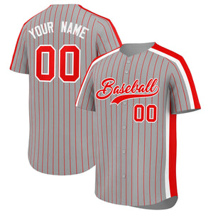 Custom Gray Red Pinstripe Personalized Side Two-tone Authentic Baseball Jersey