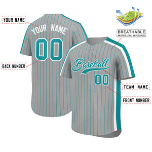 Custom Gray Aqua Pinstripe Personalized Side Two-tone Authentic Baseball Jersey