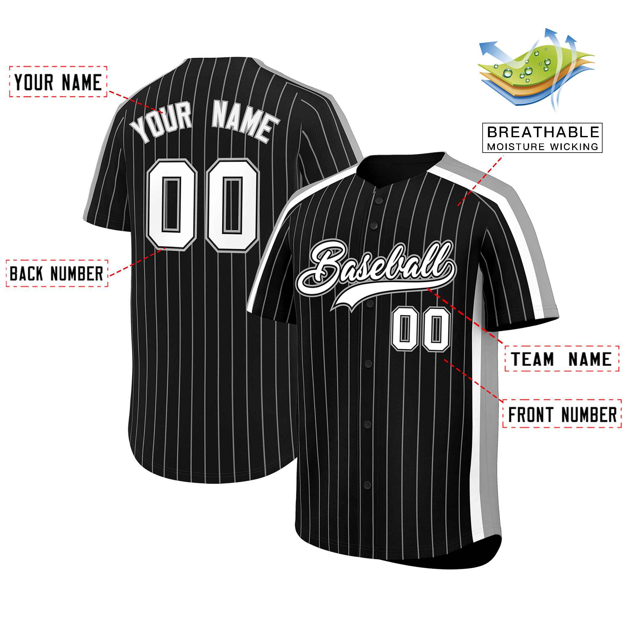 Custom Black Gray Pinstripe Personalized Side Two-tone Authentic Baseball Jersey