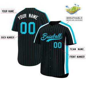 Custom Black Sky Blue Pinstripe Personalized Side Two-tone Authentic Baseball Jersey