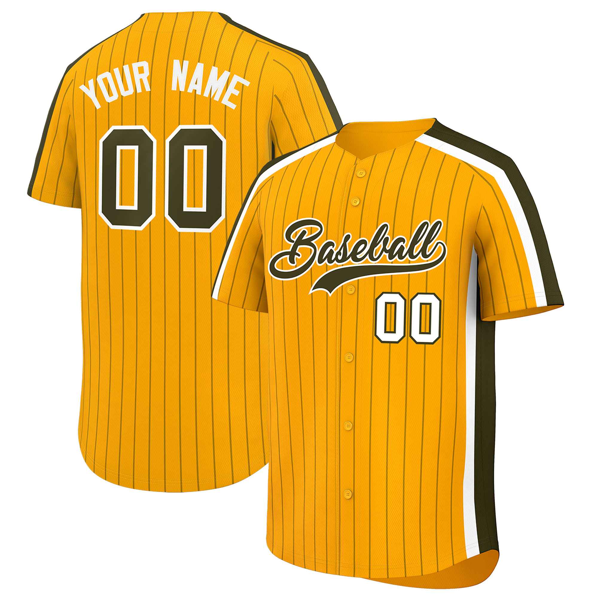 Custom Gold Olive Pinstripe Personalized Side Two-tone Authentic Baseball Jersey