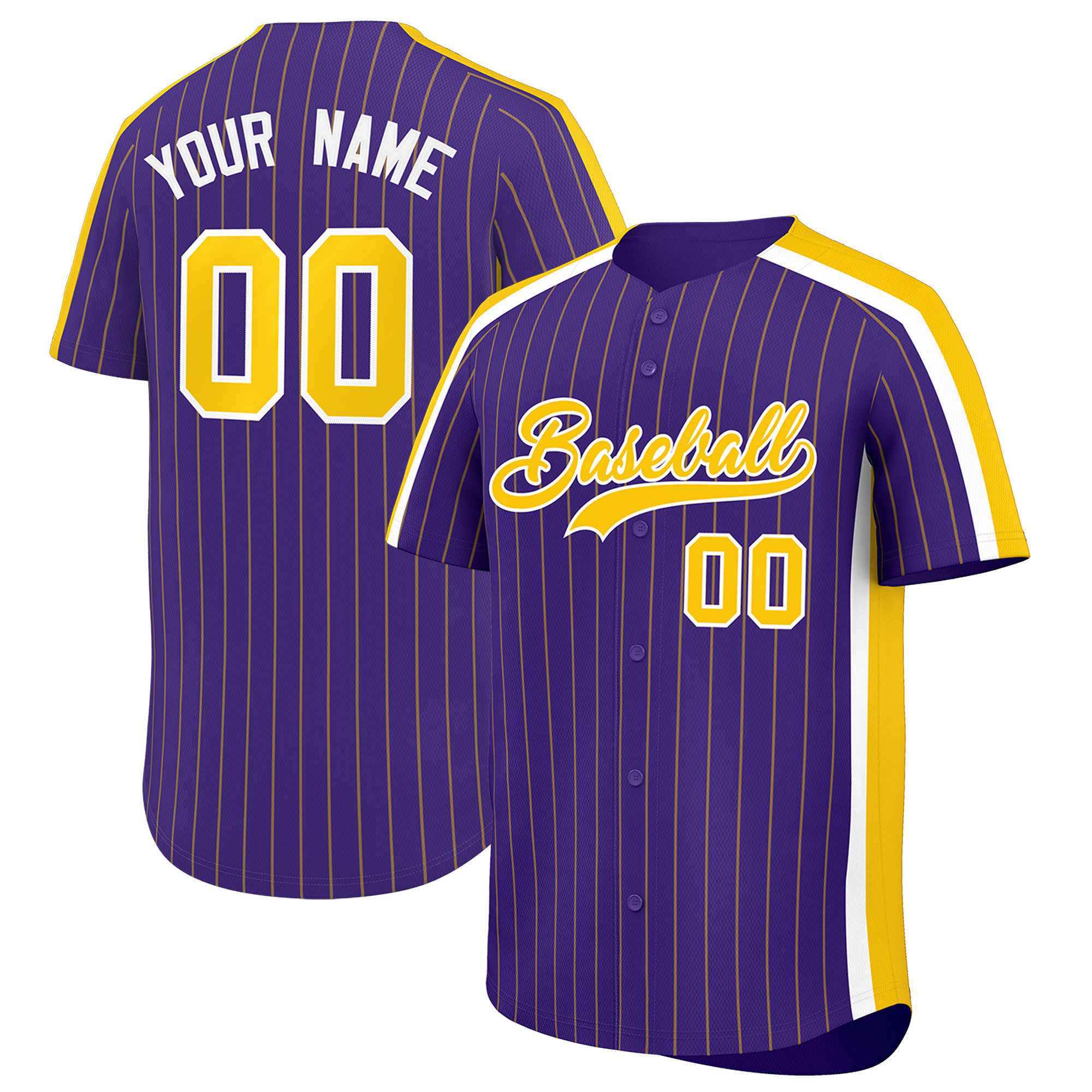 Custom Purple Gold Pinstripe Personalized Side Two-tone Authentic Baseball Jersey