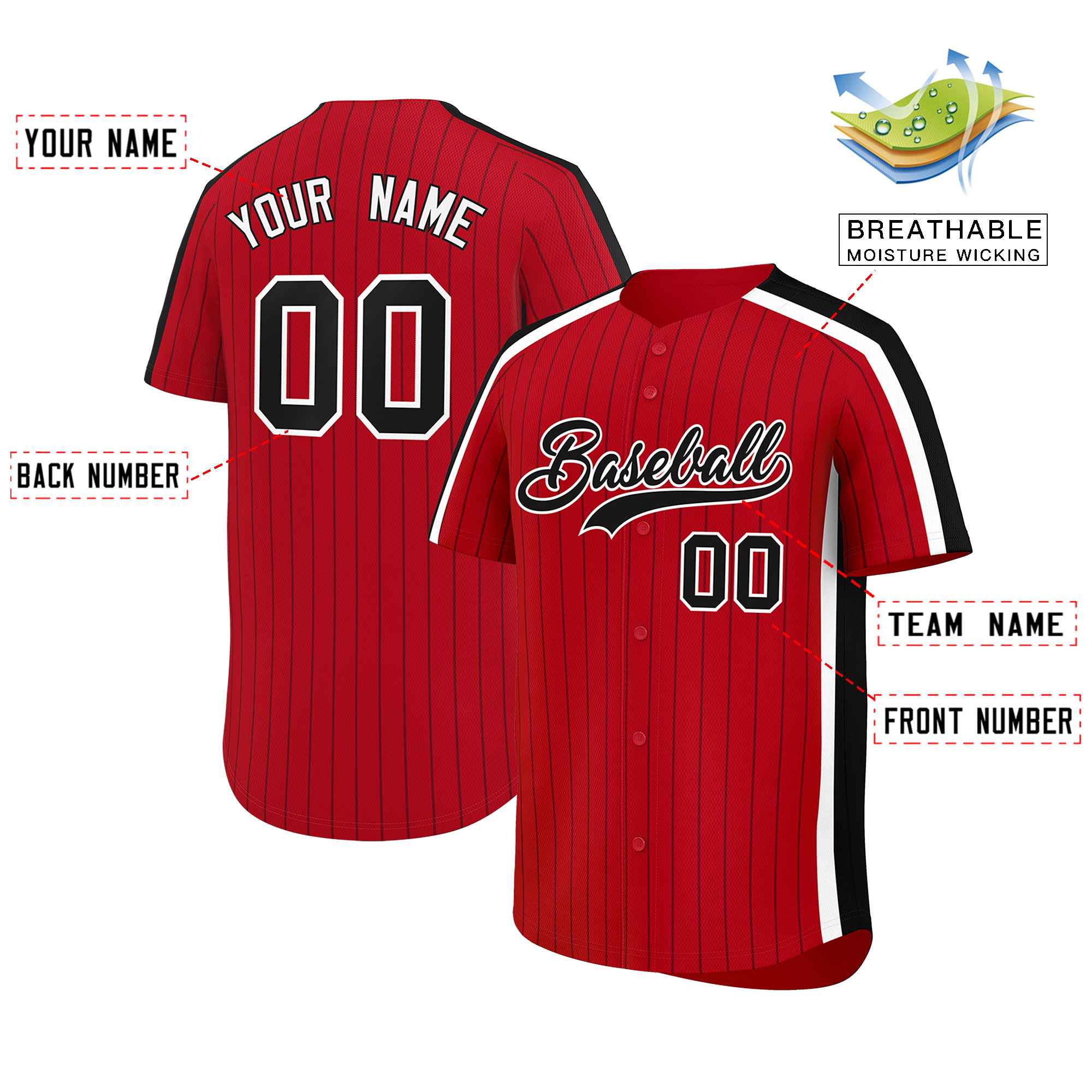 Custom Red Black Pinstripe Personalized Side Two-tone Authentic Baseball Jersey