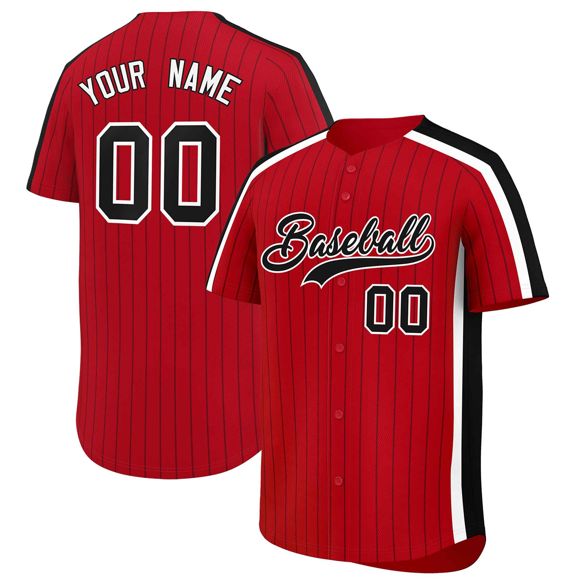 Custom Red Black Pinstripe Personalized Side Two-tone Authentic Baseball Jersey