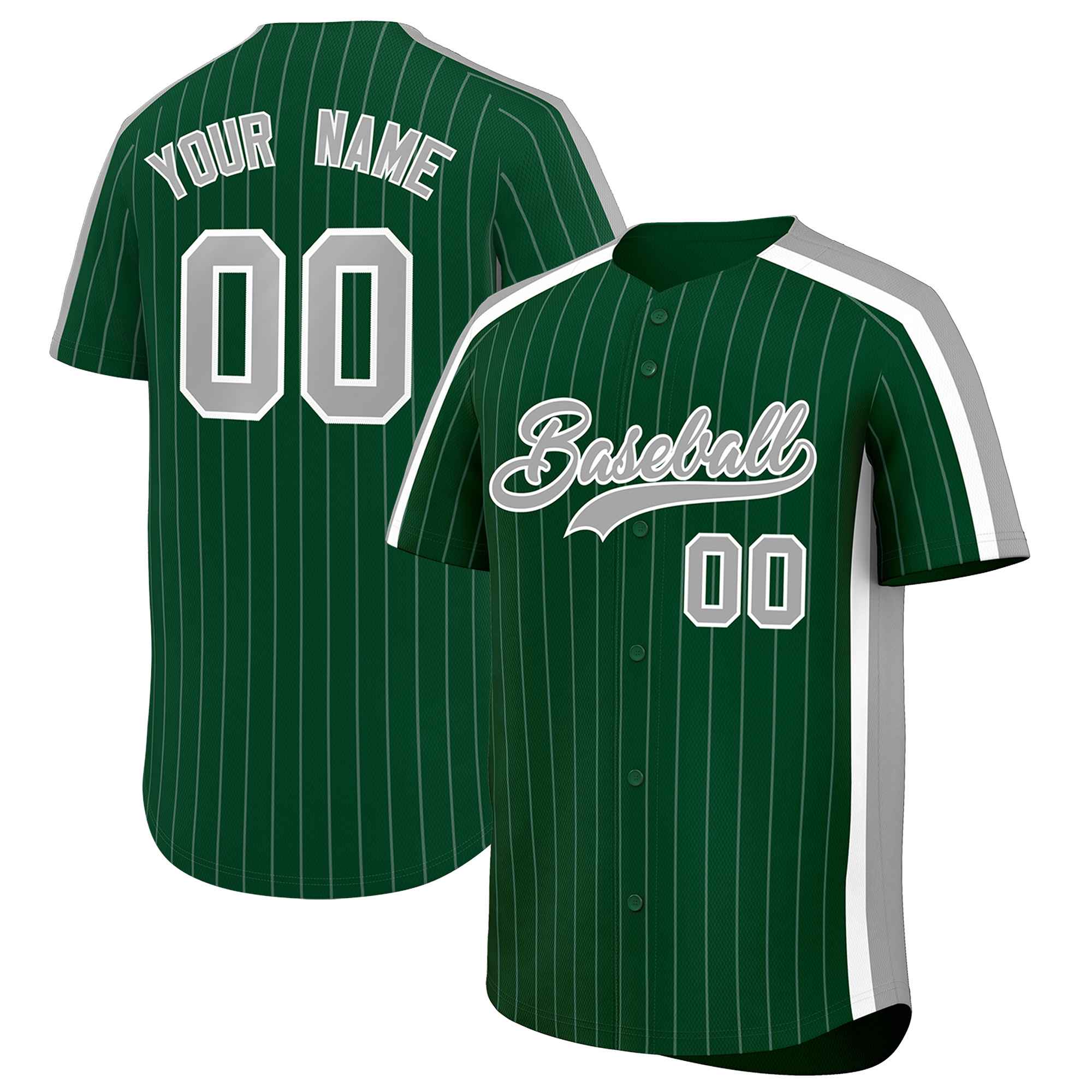 Custom Green Gray Pinstripe Personalized Side Two-tone Authentic Baseball Jersey