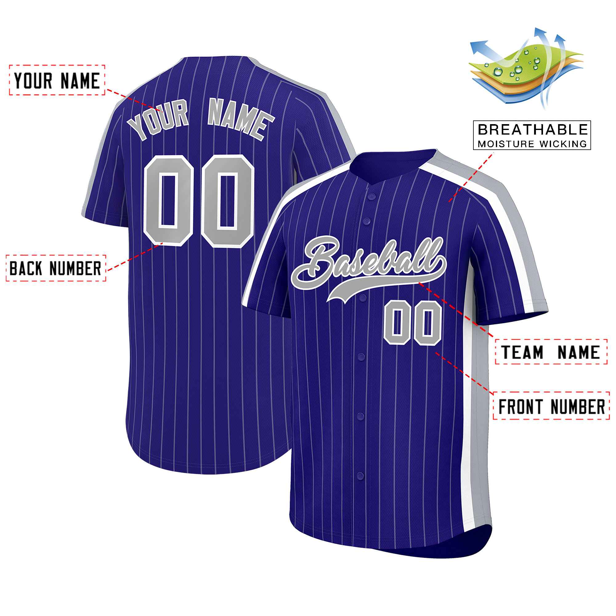 Custom Purple Gray Pinstripe Personalized Side Two-tone Authentic Baseball Jersey