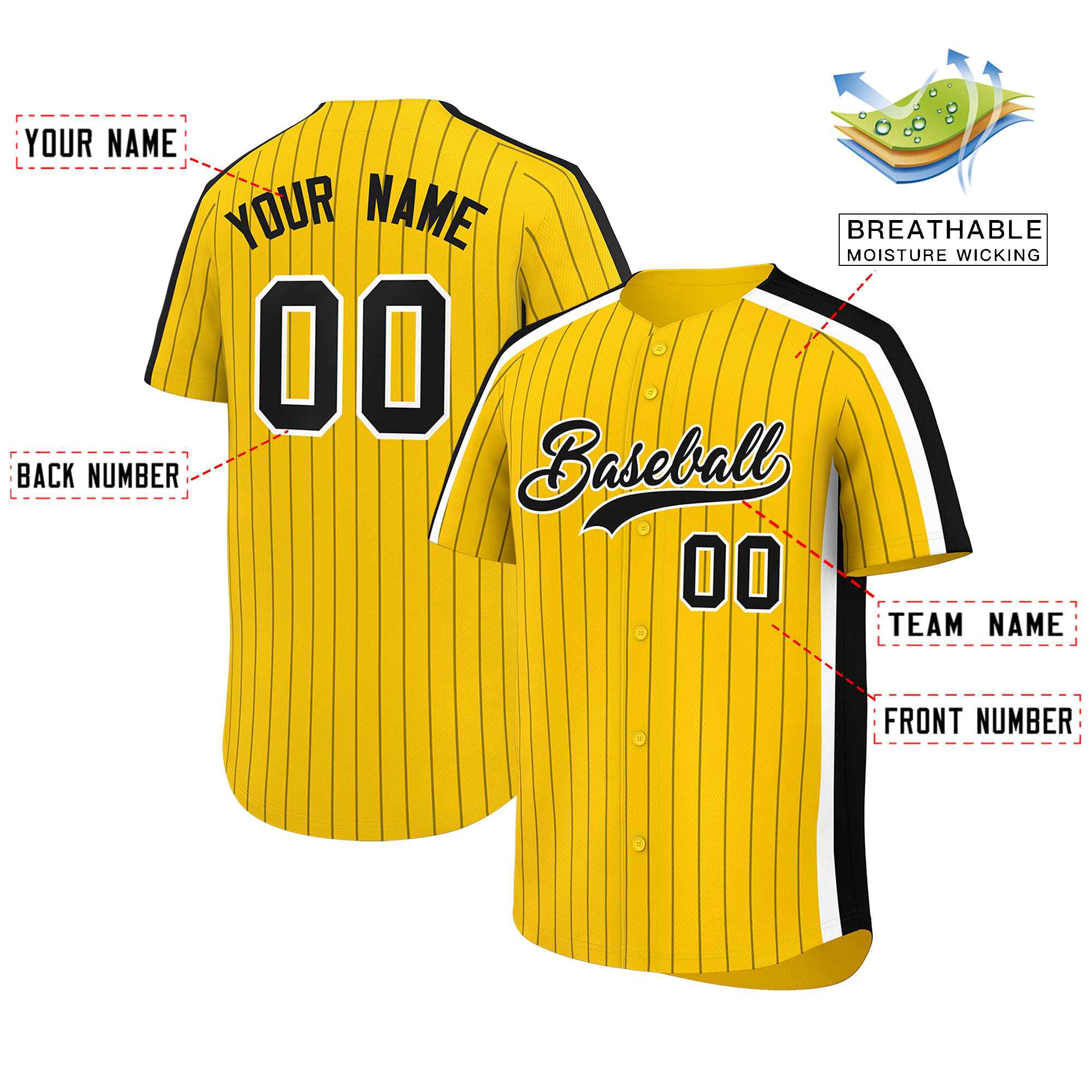 Custom Gold Black Pinstripe Personalized Side Two-tone Authentic Baseball Jersey