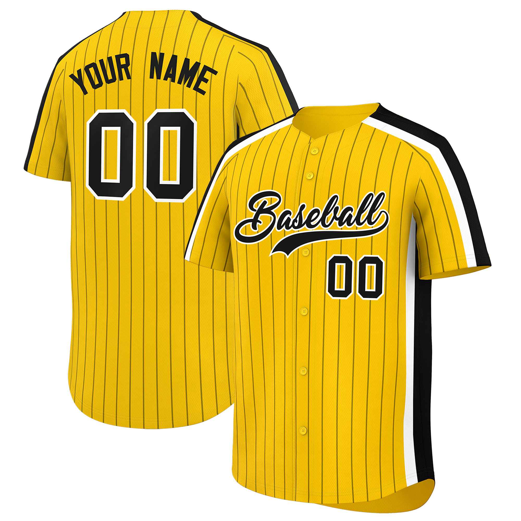 Custom Gold Black Pinstripe Personalized Side Two-tone Authentic Baseball Jersey