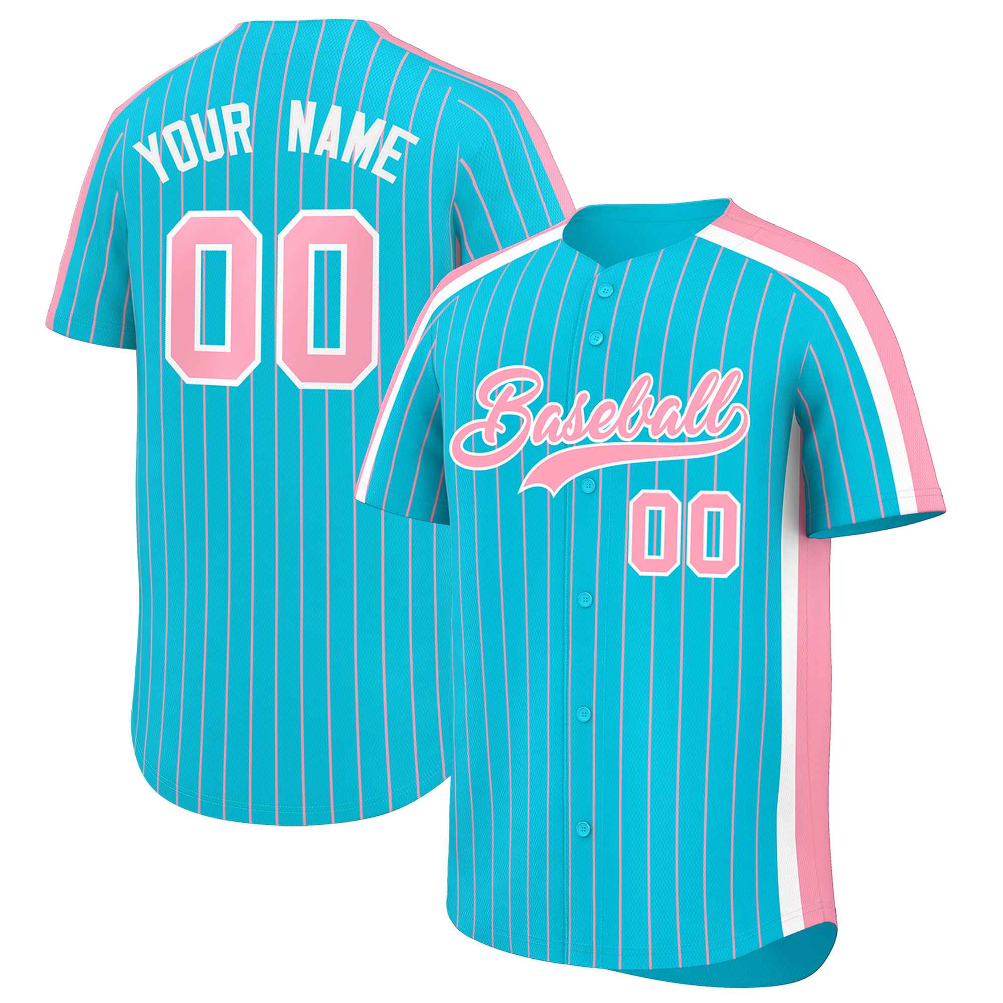 Custom Sky Blue Light Pink Pinstripe Personalized Side Two-tone Authentic Baseball Jersey