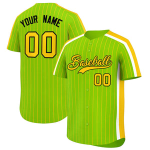 Custom Neon Green Gold Pinstripe Personalized Side Two-tone Authentic Baseball Jersey