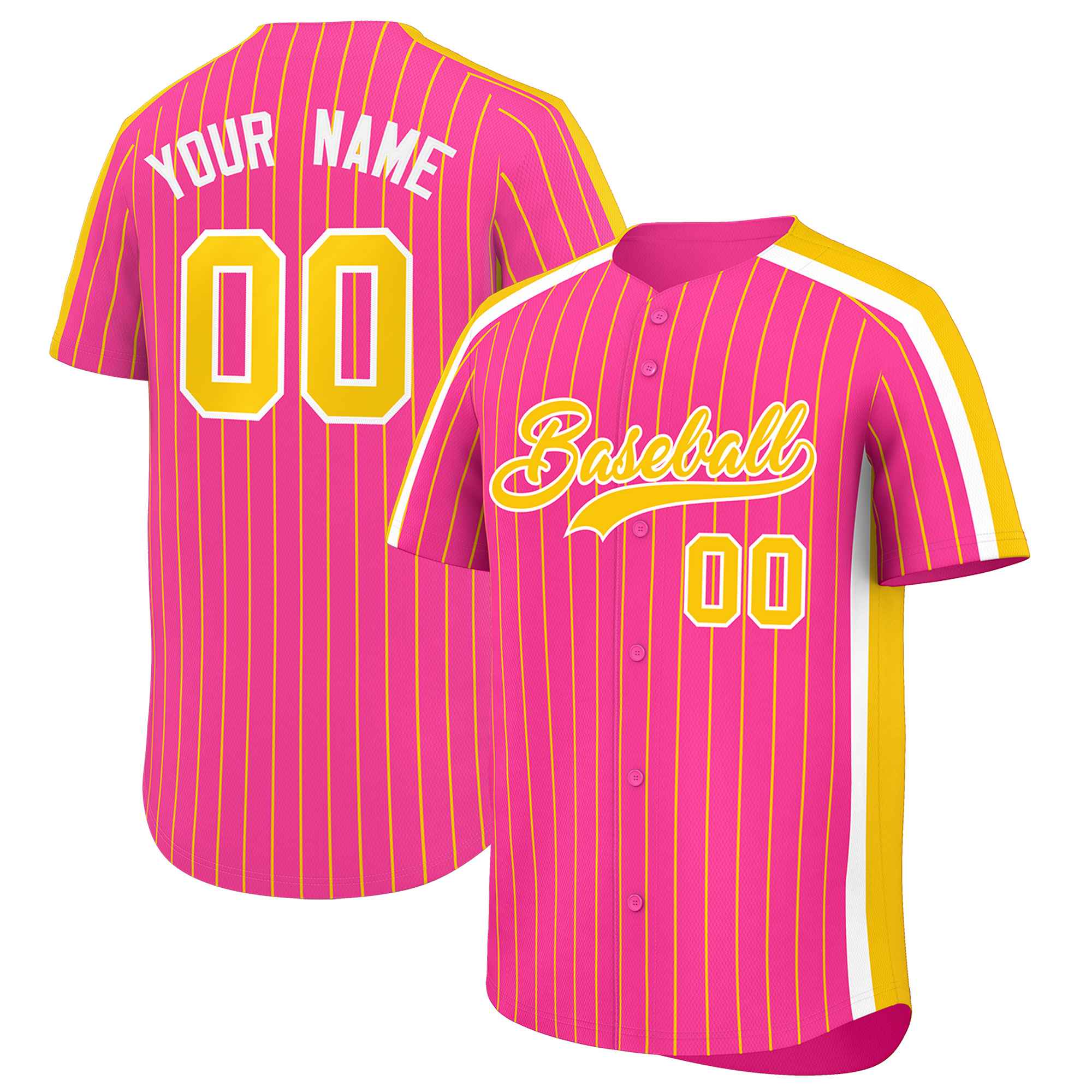 Custom Pink Gold Pinstripe Personalized Side Two-tone Authentic Baseball Jersey