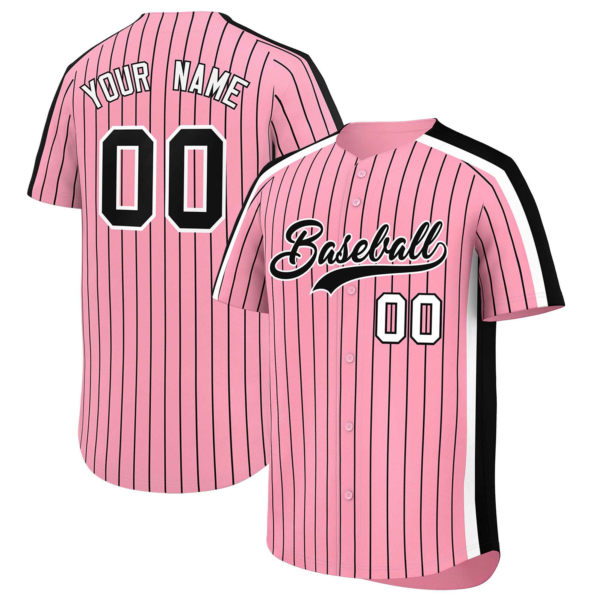 Custom Light Pink Black Pinstripe Personalized Side Two-tone Authentic Baseball Jersey