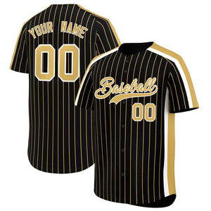 Custom Black Khaki Pinstripe Personalized Side Two-tone Authentic Baseball Jersey